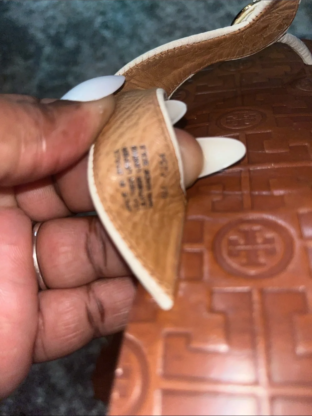 Tory Burch White Leather Flip Flop Sandals with Brown Footbed a little worn